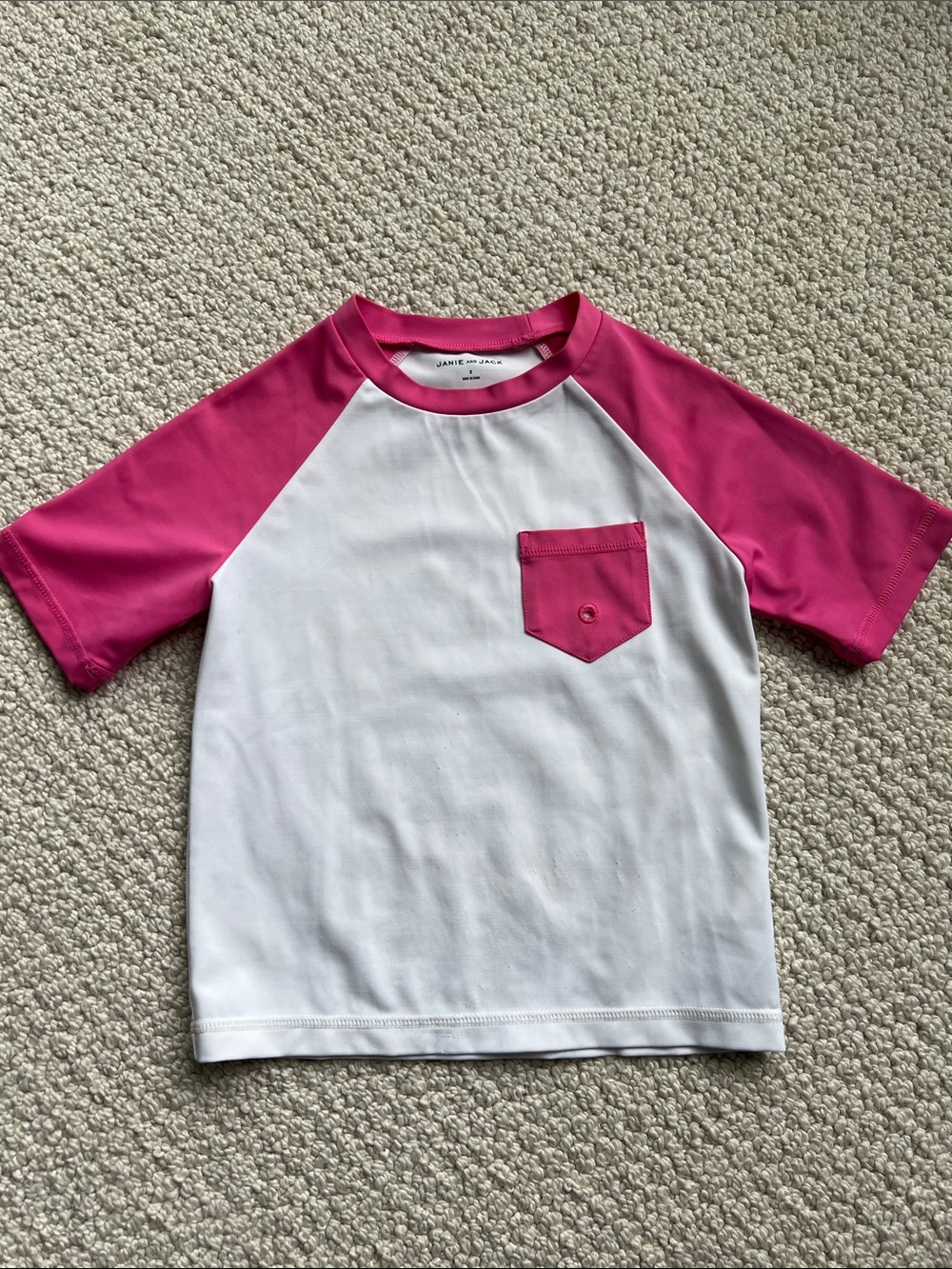 Janie and Jack White Tee with Pink Raglan Sleeves & Pocket
